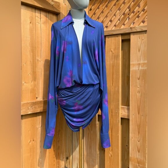 🆕 RAT & BOA 🧿 NWOT Volana Blue and Purple Floral Printed Cowl Neck Mini, Sz XS - Picture 2 of 16